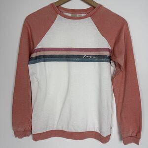 Roxy Sweatshirt Womens XS Pink Stripe Raglan Crewneck Pullover Graphic Surf